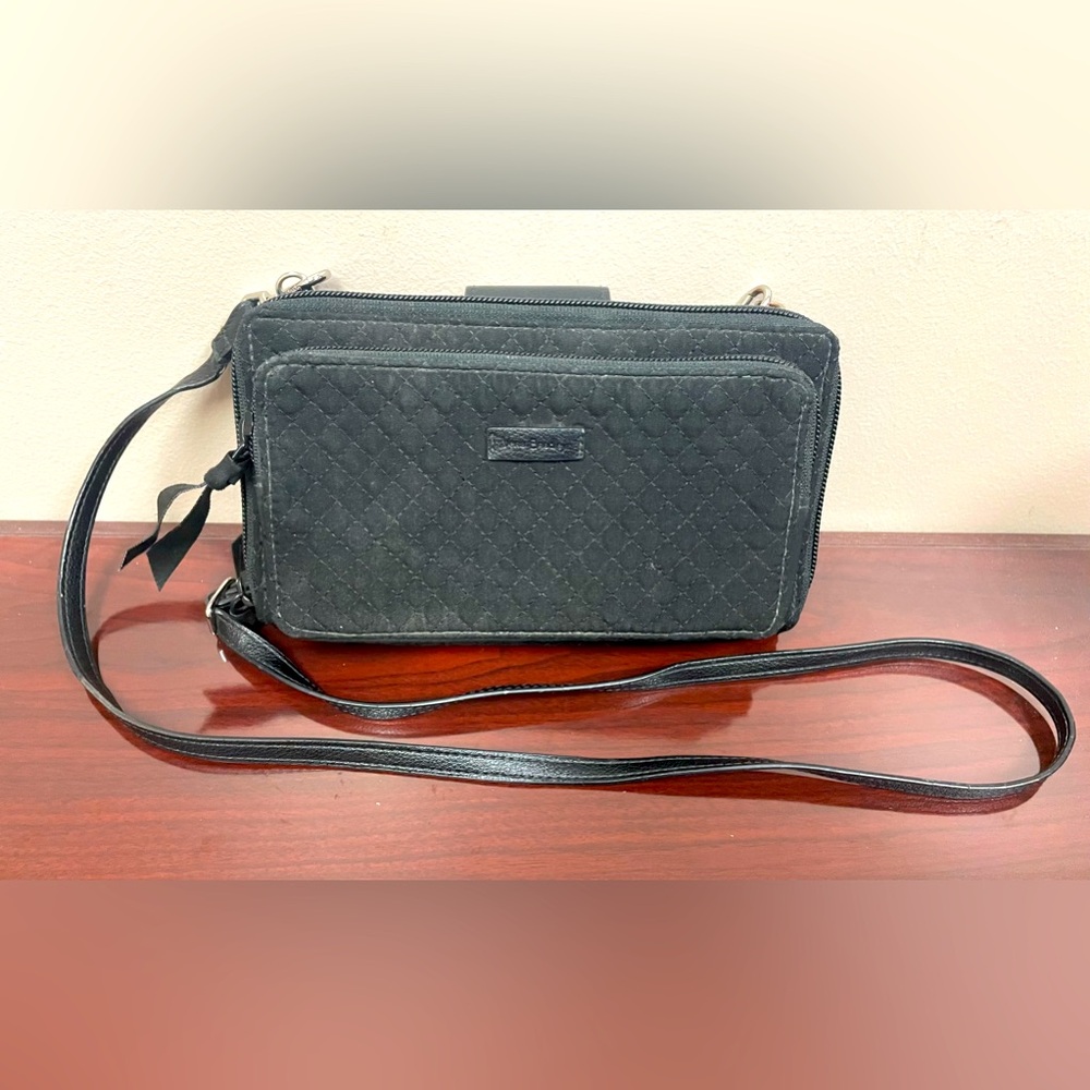 Vera Bradley Black Crossbody Handbag Purse Wallet Long Detachable Strap
